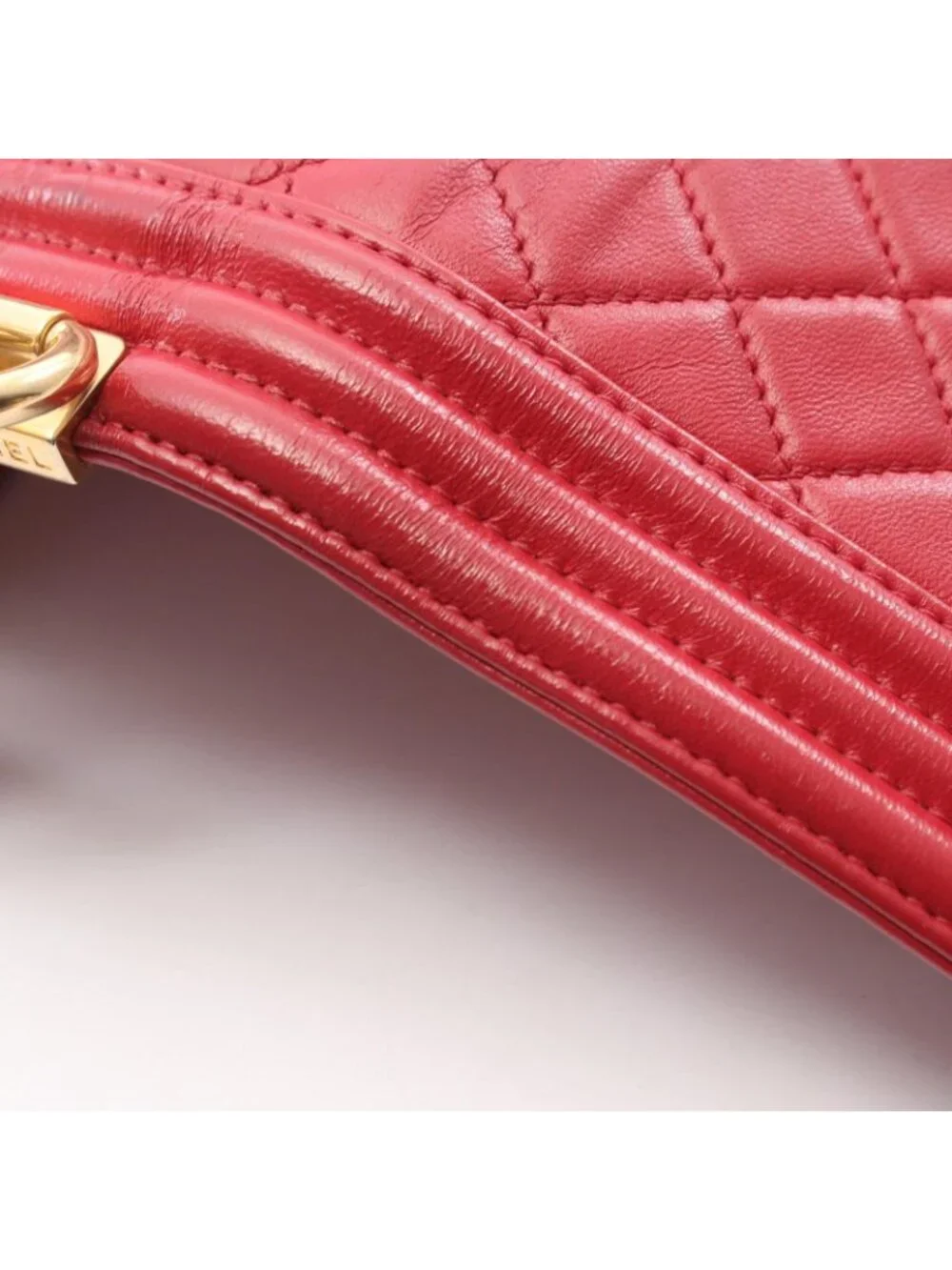 Chanel Shoulder Bag Boy Large Quilted Red Lambskin Chain
